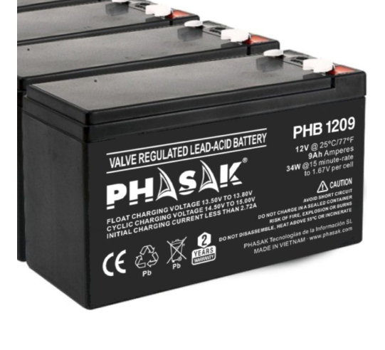 Batería phasak phb 1209 compatible con sai/ups phasak según especificaciones
