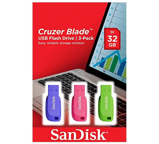 Pendrive 32gb sandisk cruzer blade pack 3 usb 2.0