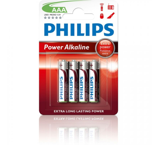 Pack de 4 pilas aaa philips lr03p4b/10 - 1.5v - alcalinas