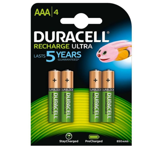 Pack de 4 pilas aaa duracell hr03-a - 1.2v - recargables