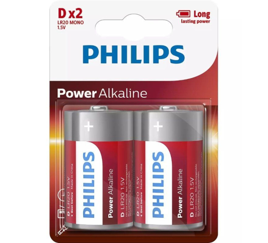 Pack de 2 pilas d philips lr20p2b/10 - 1.5v - alcalinas