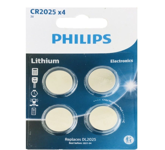 Pack de 4 pilas de botón philips cr2025 lithium - 3v