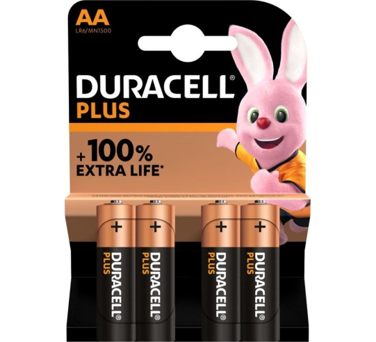 Pack de 4 pilas aa duracell plus extra life lr6 - 1.5v - alcalinas