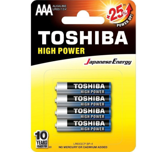 Pack de 4 pilas aaa toshiba high power lr03 - 1.5v - alcalinas