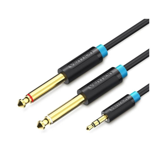 Cable estéreo vention bacbf - jack 3.5 macho - 2x jack 6.5 macho - 1m - negro