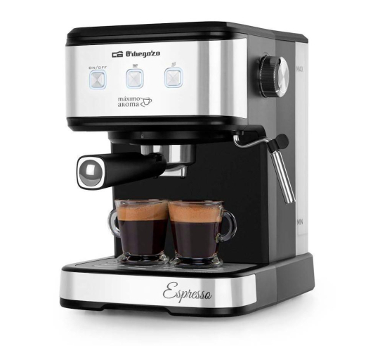 Cafetera Espresso Orbegozo EX5200. 20 BAR. 850 W. Depósito extraíble 1.5 L. Vaporizador. Negro/Inox