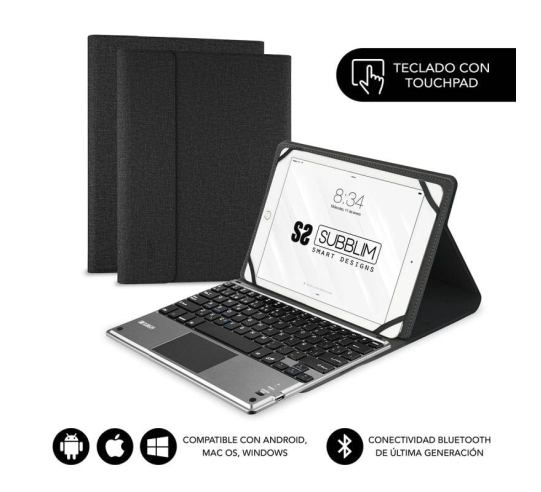 Funda con teclado subblim keytab pro bluetooth touchpad para tablets de 10.1'-10.8' - negra