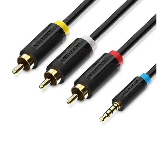 Cable estéreo vention bcbbg - jack 3.5 macho - 3x rca macho - 1.5m - negro