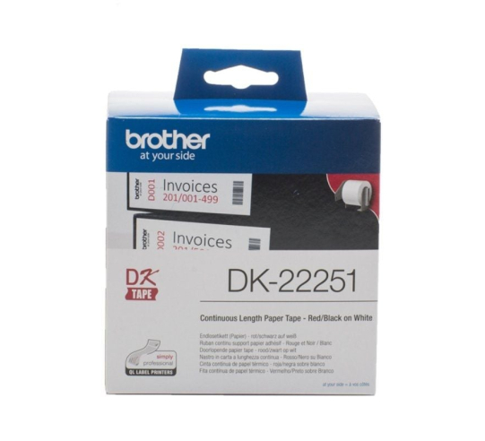 Cinta continua de papel térmico brother dk22251 - anchura 62mm - bobina 15.24m