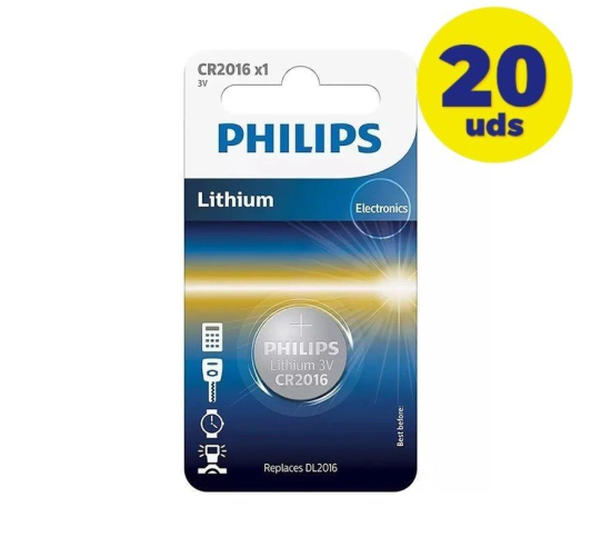 Pack de 20 pilas de botón philips cr2016 - 3v