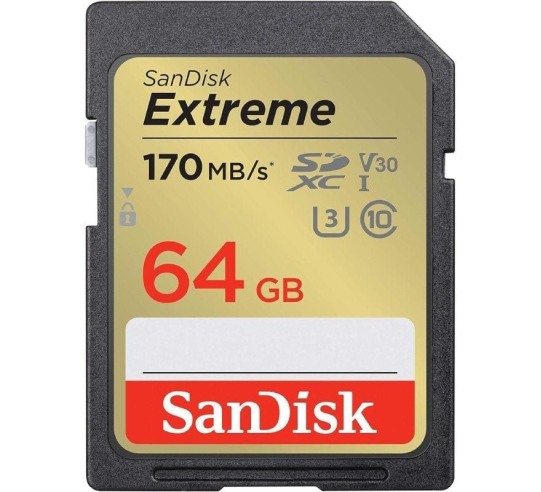 Tarjeta de memoria sandisk extreme 64gb microsd xc uhs-i con adaptador - clase 10 - 170mbs